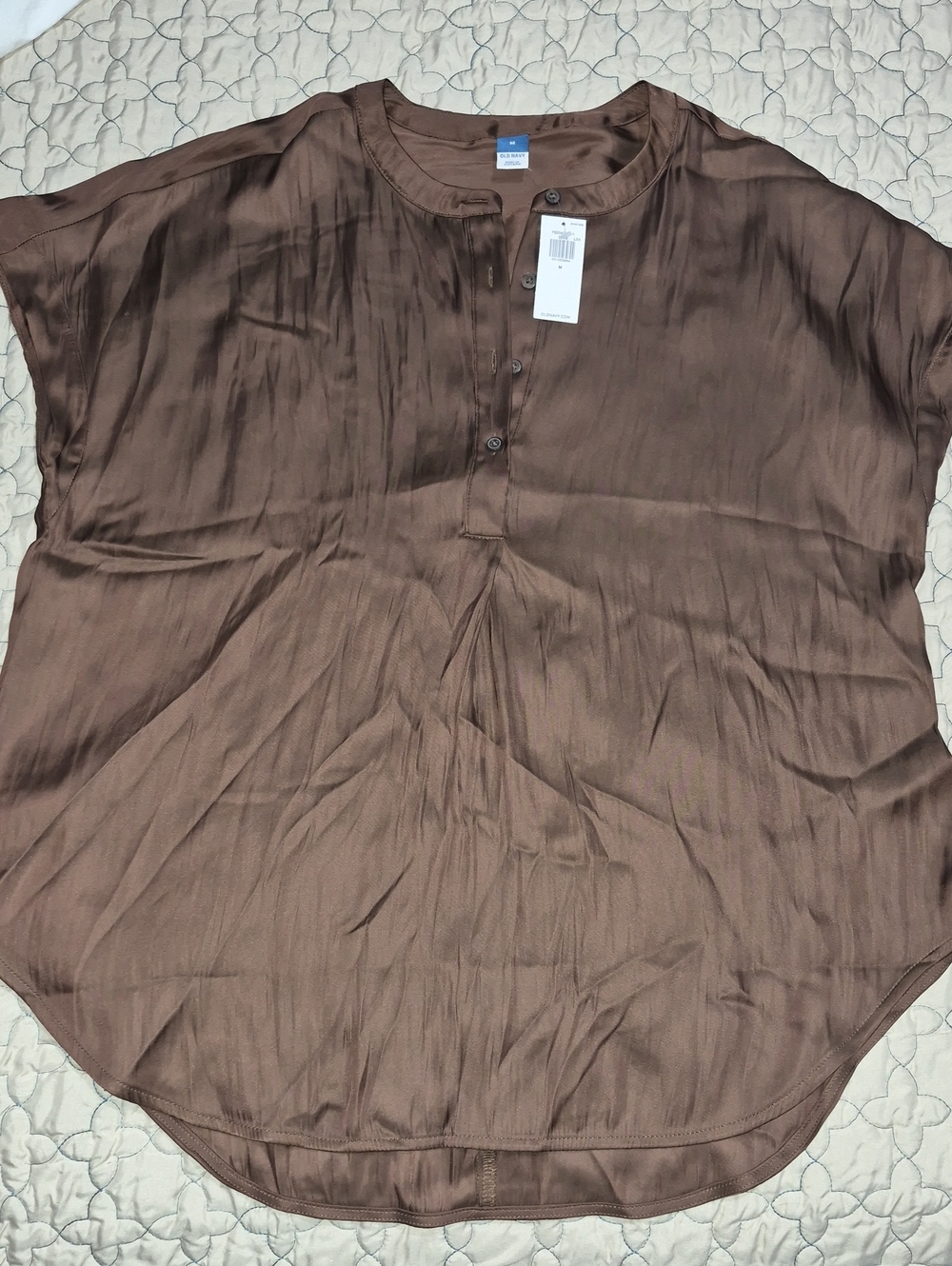 Old Navy Chocolate Brown Short-Sleeve Henley Blouse